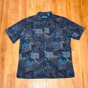 Tori Richard Men's Short Sleeve Blue Wave Print Button Front Shirt 2XL